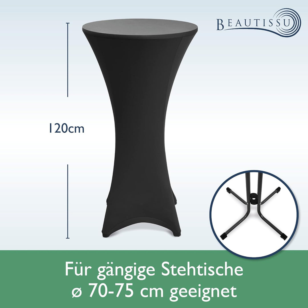 Beautissu 2er Set Stretch Stehtisch Husse Schwarz Ø 70-75 cm Stella – Verstärkung im Fussbereich & 4