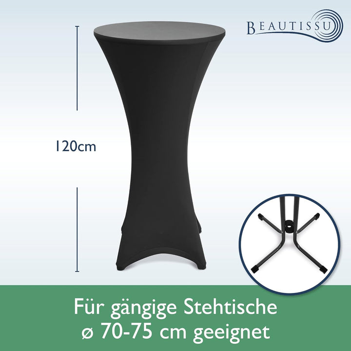 Beautissu 2er Set Stretch Stehtisch Husse Schwarz Ø 70-75 cm Stella – Verstärkung im Fussbereich & 4
