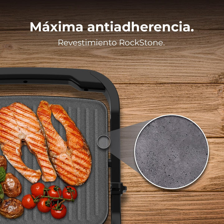 Cecotec Rock'nGrill 2000 Elektrogrill mit offenem Grill, 2000W, Öffnung 180°, Antihaftbeschichtung,