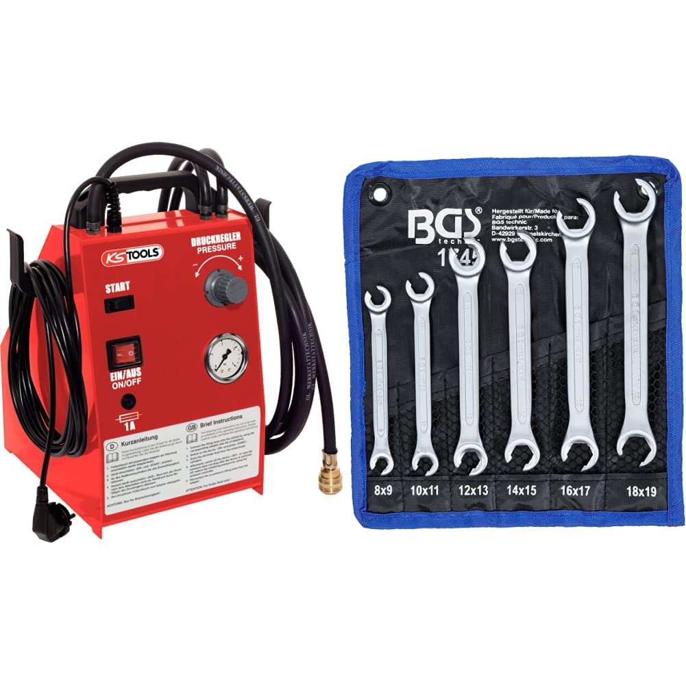 KS Tools 160.0700 Bremsenwartungsgerät KS5, 5 Liter &amp; BGS 1745 | Offener Doppel-Ringschlüssel-Satz |