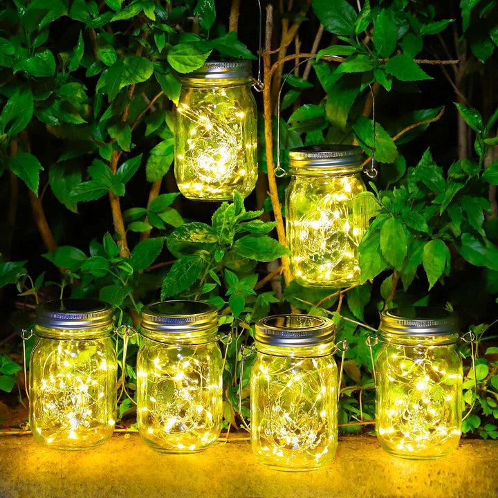 6 Stück Solarlampen für Aussen - 30 LED Solar Mason Jar Licht Wetterfest Solar Laterne Hängend Solar