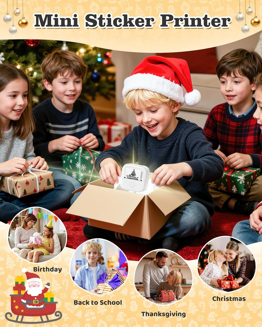 Memoking Tragbarer Mini Aufkleberdrucker – T02 Taschendrucker mit 3 Rollen Papier, Bluetooth-Fotodru