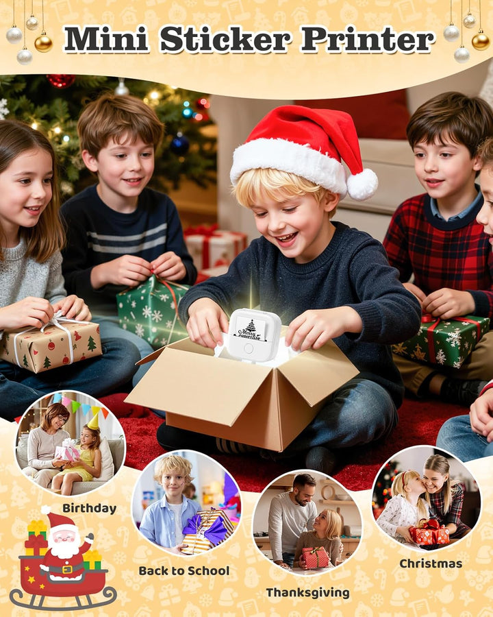 Memoking Tragbarer Mini Aufkleberdrucker – T02 Taschendrucker mit 3 Rollen Papier, Bluetooth-Fotodru