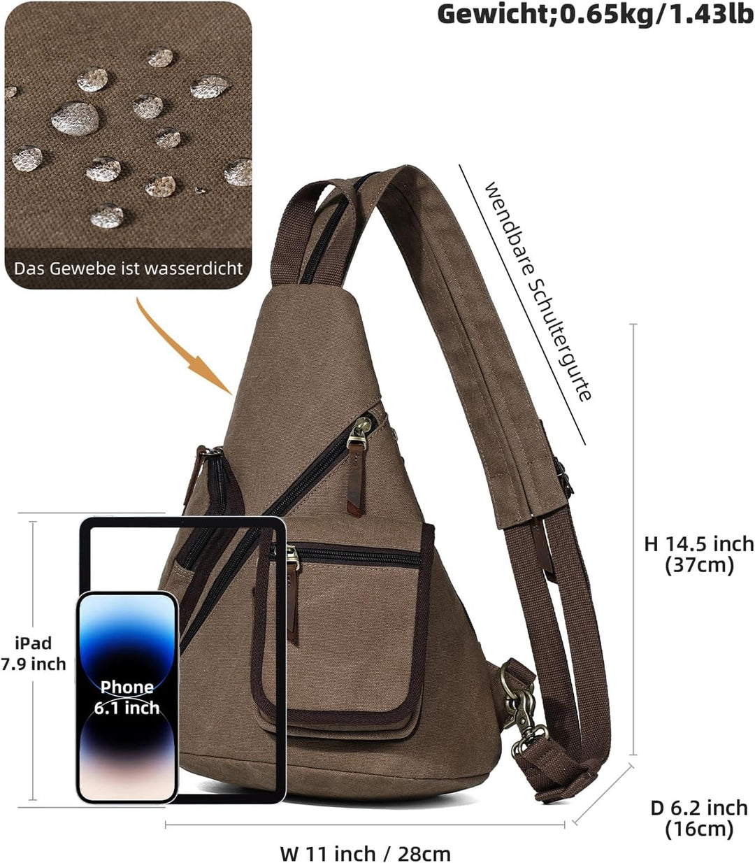 KL928 Canvas Sling Bag Herren und Damen, Crossbody Brusttasche Schulterrucksack Schultertasche Rucks