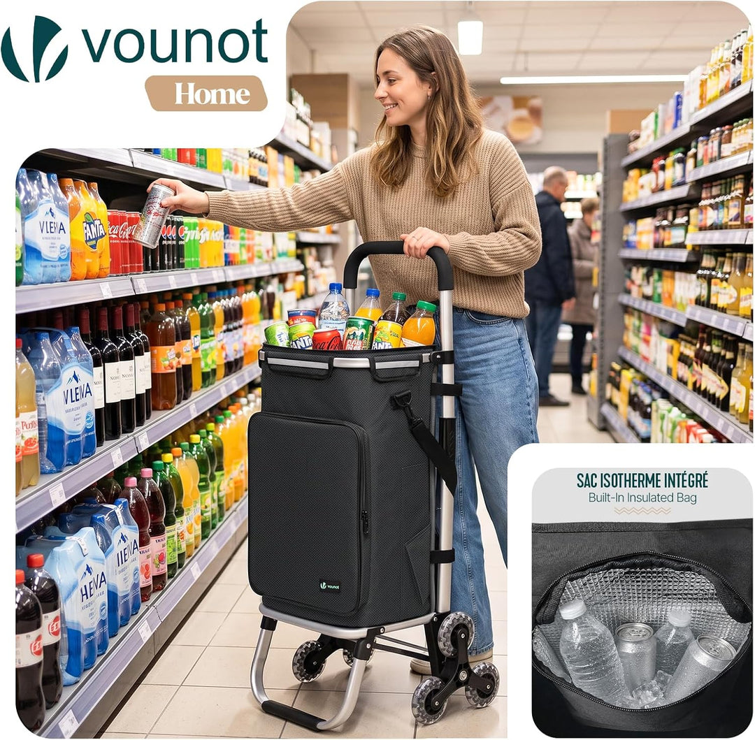 VOUNOT® Aluminium Einkaufstrolley Treppensteiger, 3 in 1 Trolly Einkaufswagen Klappbar, Hackenporsch