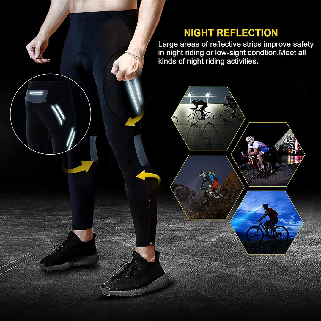 MEETWEE Herren Radlerhose Lange Fahrradhose, Kompression Radhose Leggings Radsport Hose für Männer E