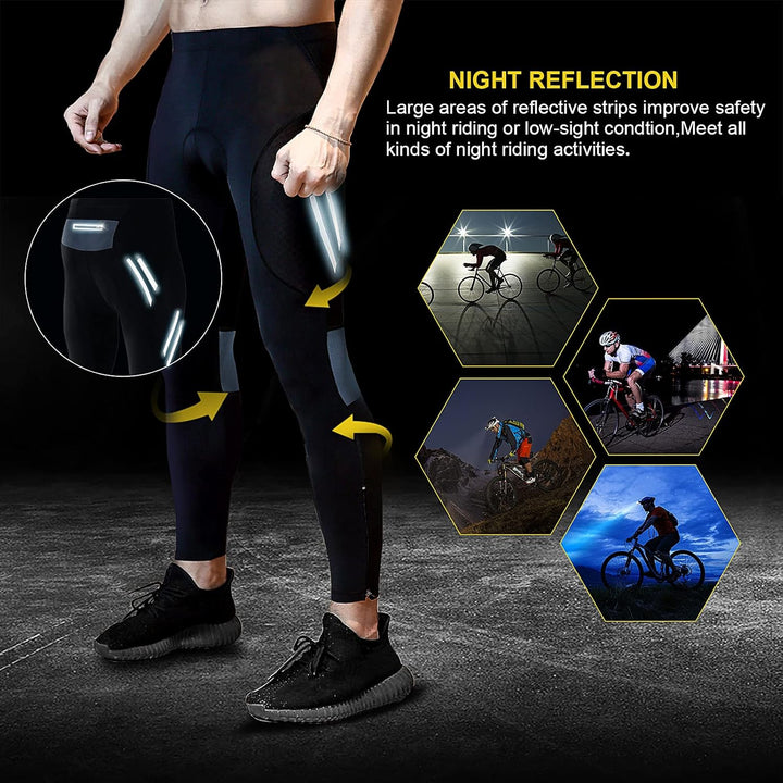 MEETWEE Herren Radlerhose Lange Fahrradhose, Kompression Radhose Leggings Radsport Hose für Männer E