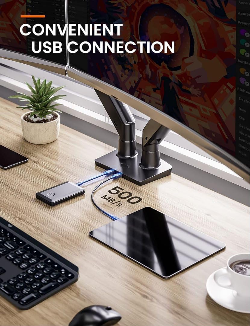 ErGear Monitor Halterung 2 Monitore bis 40 Zoll, Ergonomischer Bildschirmhalterung mit USB-Anschluss