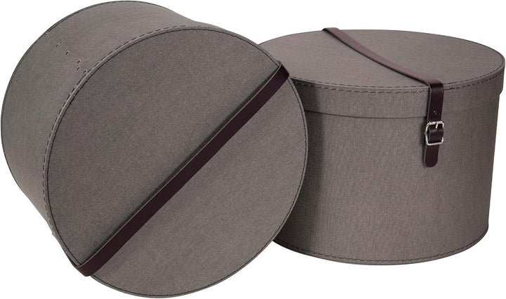 BIGSO RUT 2er-Set Aufbewahrungsbox mit Deckel – runde Ordnungsbox mit Lederriemen – grosse und klein