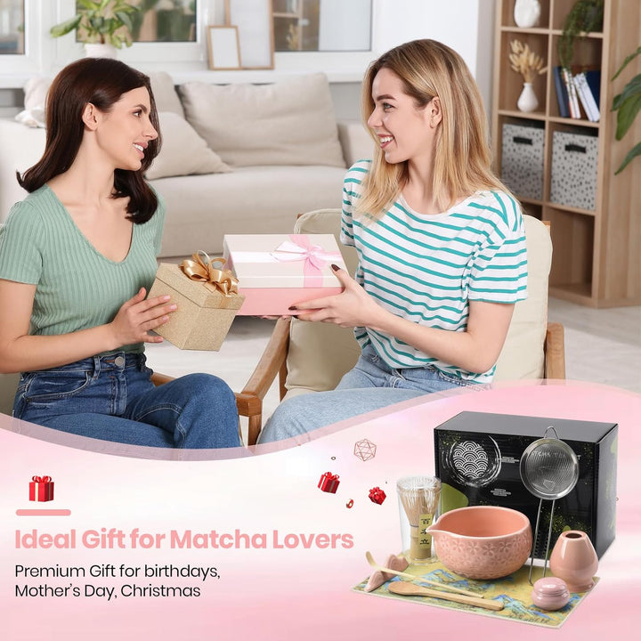 9‑in‑1 Matcha Set mit Matchaschale (560ml), Glas, Bambusbesen, Bambuslöffel, Sieb & Teematte – Japan