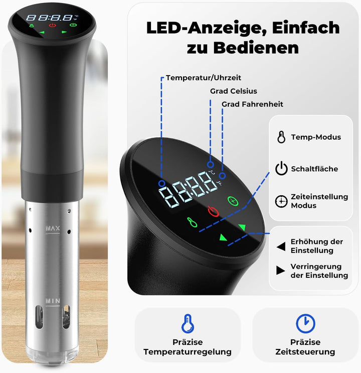 OUSFOT Sous Vide Garer, 0,1°C Präzise Temperaturregelung Sous Vide 3D-Wasserzirkulation,Geeignet für