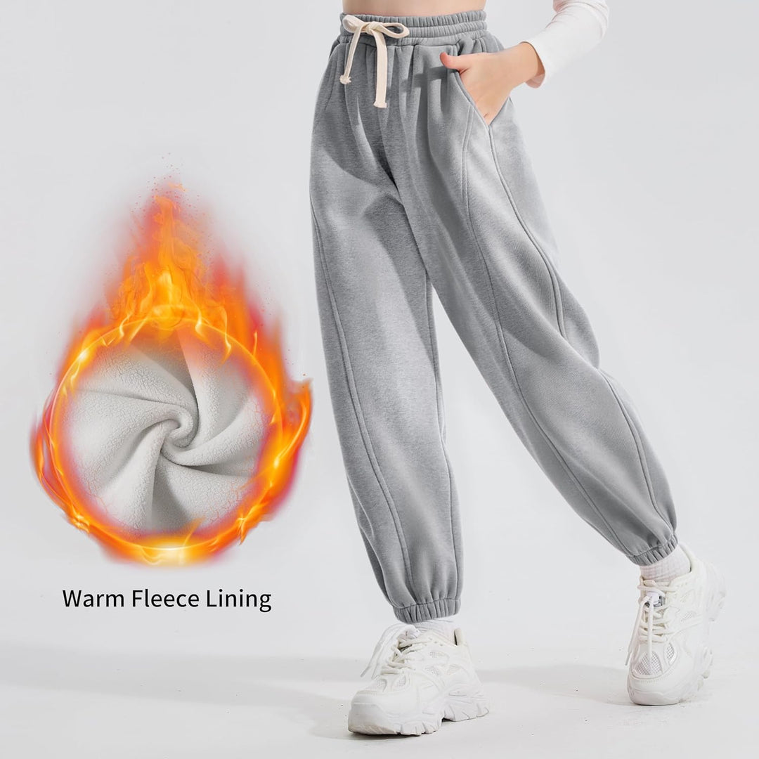 Rolanko Jogging Hose für Mädchen, Baumwoll Fleece Sport Joggers Trainingsanzug mit Mehreren Taschen