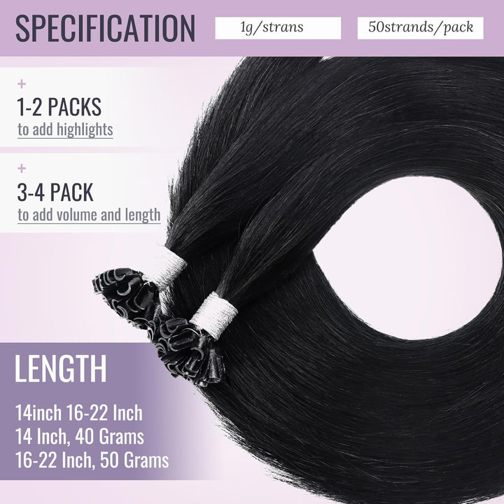 Fshine U Tip Bondings Extensions Echthaar 40cm Tiefschwarz U Tip Haar 1g Pro Strähne Keratin Bonding