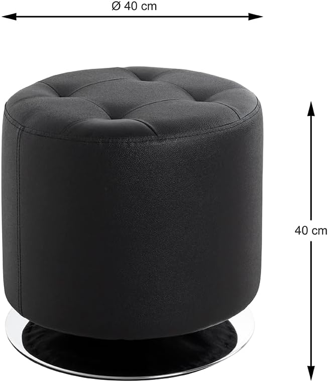 HAKU Möbel Hocker, Kunstleder, chrom-schwarz, Ø 40 x H 40 cm Chrom-schwarz H: 40 x Ø 40, Chrom-schwa