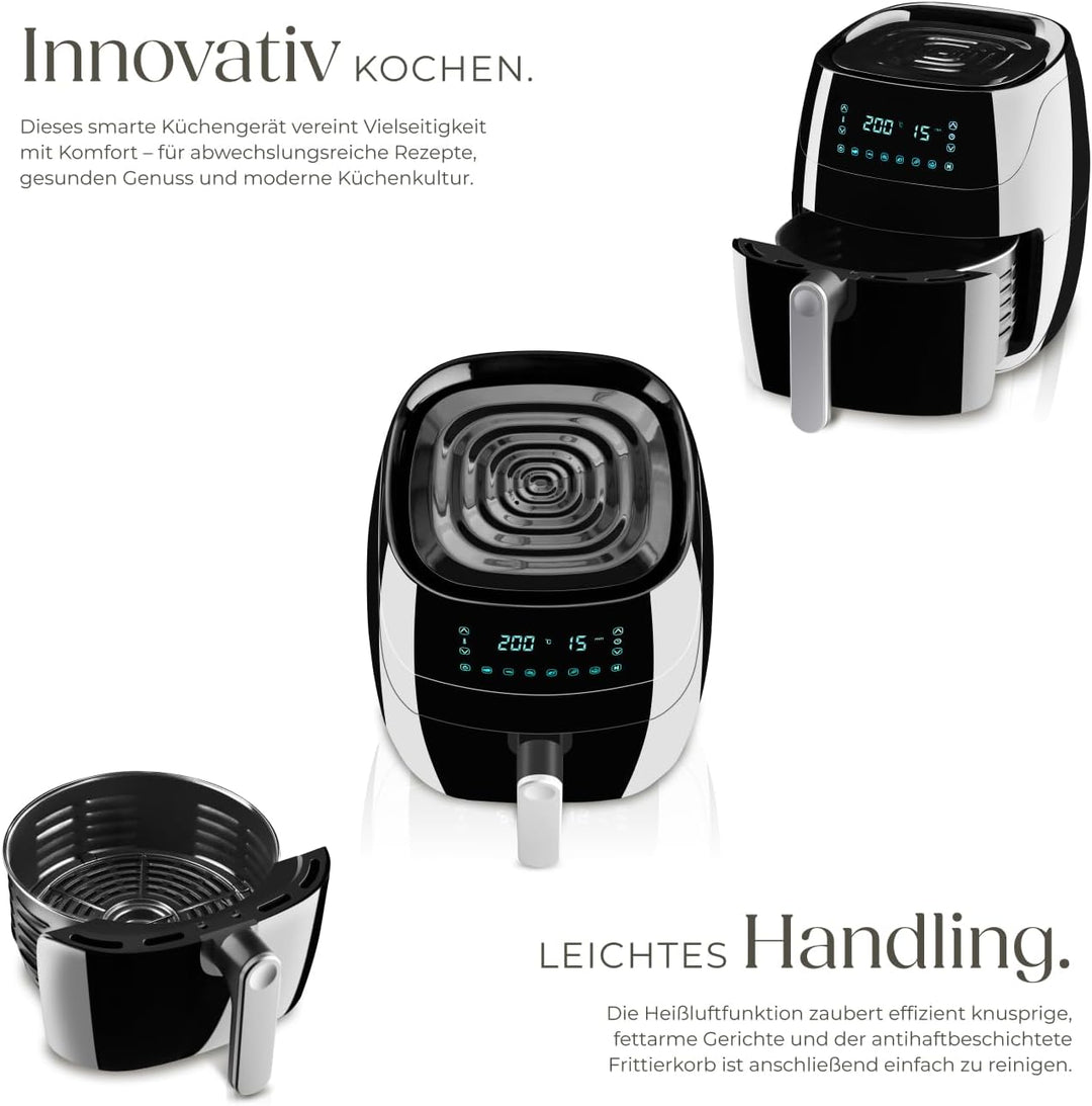 tectake® Heissluftfritteuse 4,3 L Fassungsvermögen, Touchscreen, Antihaft Frittierkorb, Airfryer mit