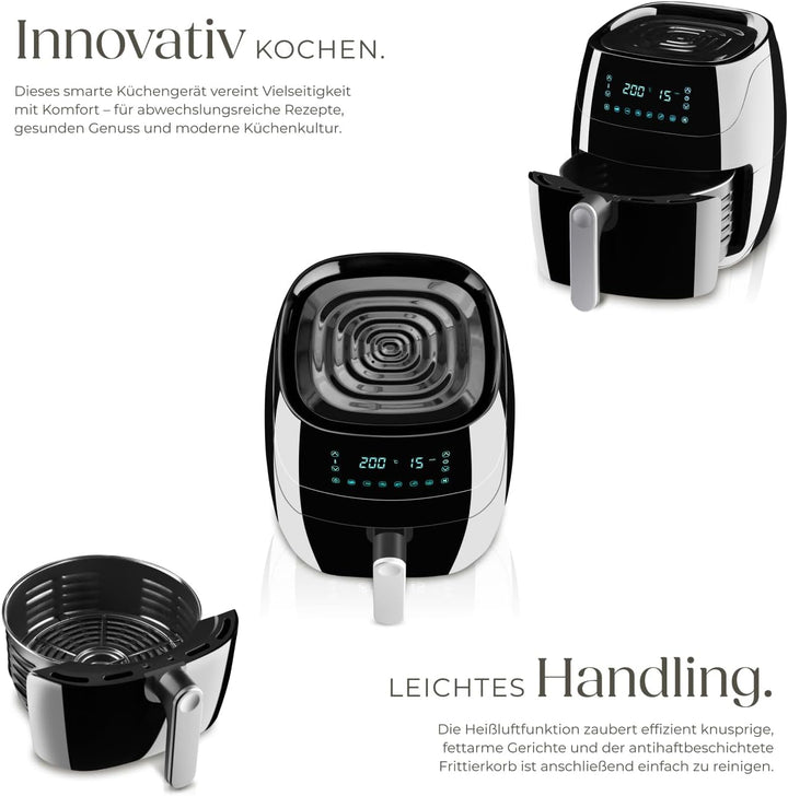 tectake® Heissluftfritteuse 4,3 L Fassungsvermögen, Touchscreen, Antihaft Frittierkorb, Airfryer mit