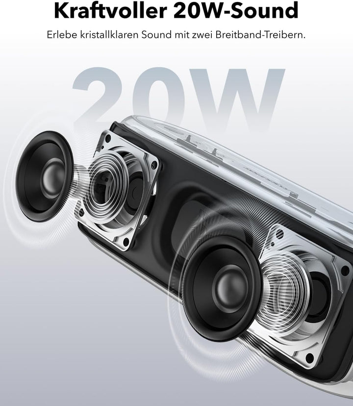 soundcore Select 2S, tragbarer Bluetooth-Lautsprecher mit 20W Stereo-Sound, BassUp™-Technologie, 16h