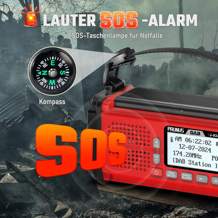 PRUNUS J-924D Digital Radio DAB+/UKW, Kurbelradio Notfall mit 10000mAh Akku, DAB Radio mit Bluetooth