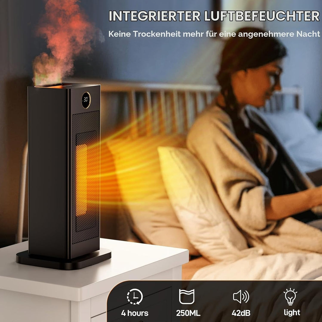LIFERUN Heizlüfter Energiesparend Klein, Heizung Elektrisch mit Thermostat und Luftbefeuchter, 90° O