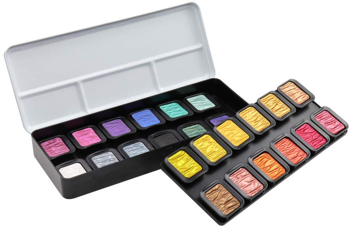 Finetec F2400 Metallfarbkasten, deckenden Perlglanzfarben „Colourful“, 24 Farben, 1 Stück (1er Pack)