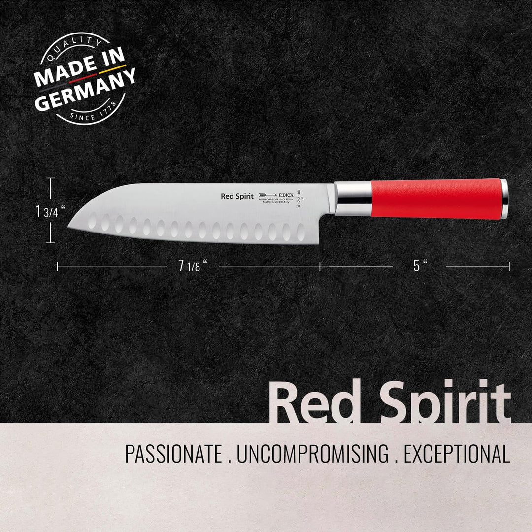 F. DICK Santoku, Küchenmesser, Red Spirit (Messer mit Klinge 18 cm, X55CrMo14 Stahl, nichtrostend, 5