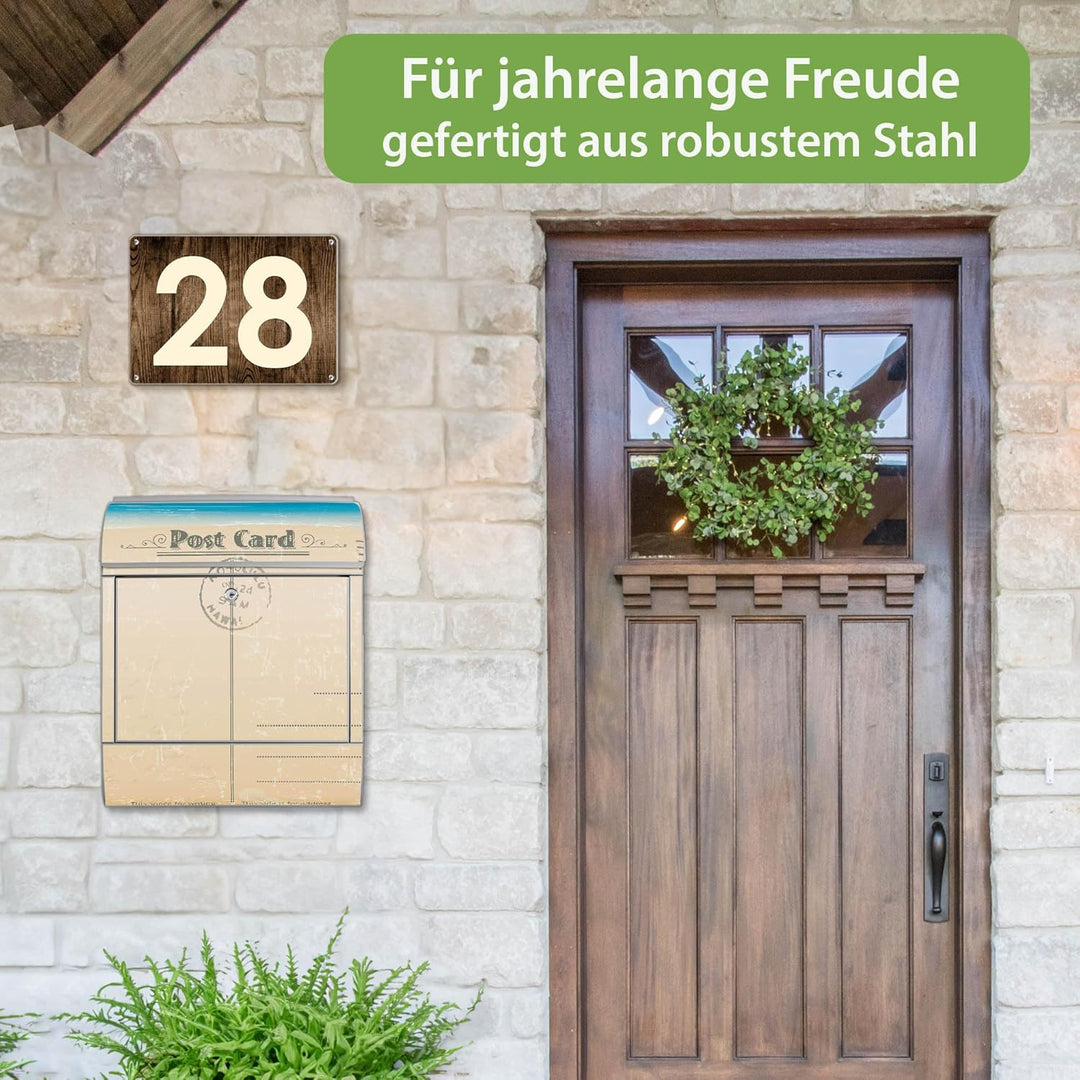 banjado® Design Briefkasten personalisiert mit Motiv Postkarte 39x47x14cm & 2 Schlüssel - Briefkaste