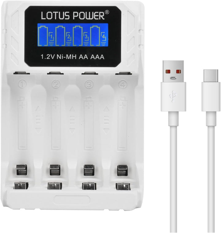 Universal 4-Schacht ladegerät + 4 AA + 4 AAA Akkus Set, LCD NiMH Ladegerät mit Wiederaufladbar Batte
