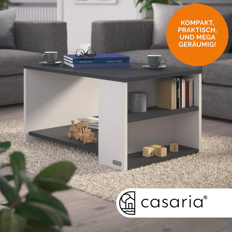 Casaria® Couchtisch Ablage Fächer Stauraum 90x59x48cm Kratzfest Holz 50kg Belastbarkeit Modern Wohnz