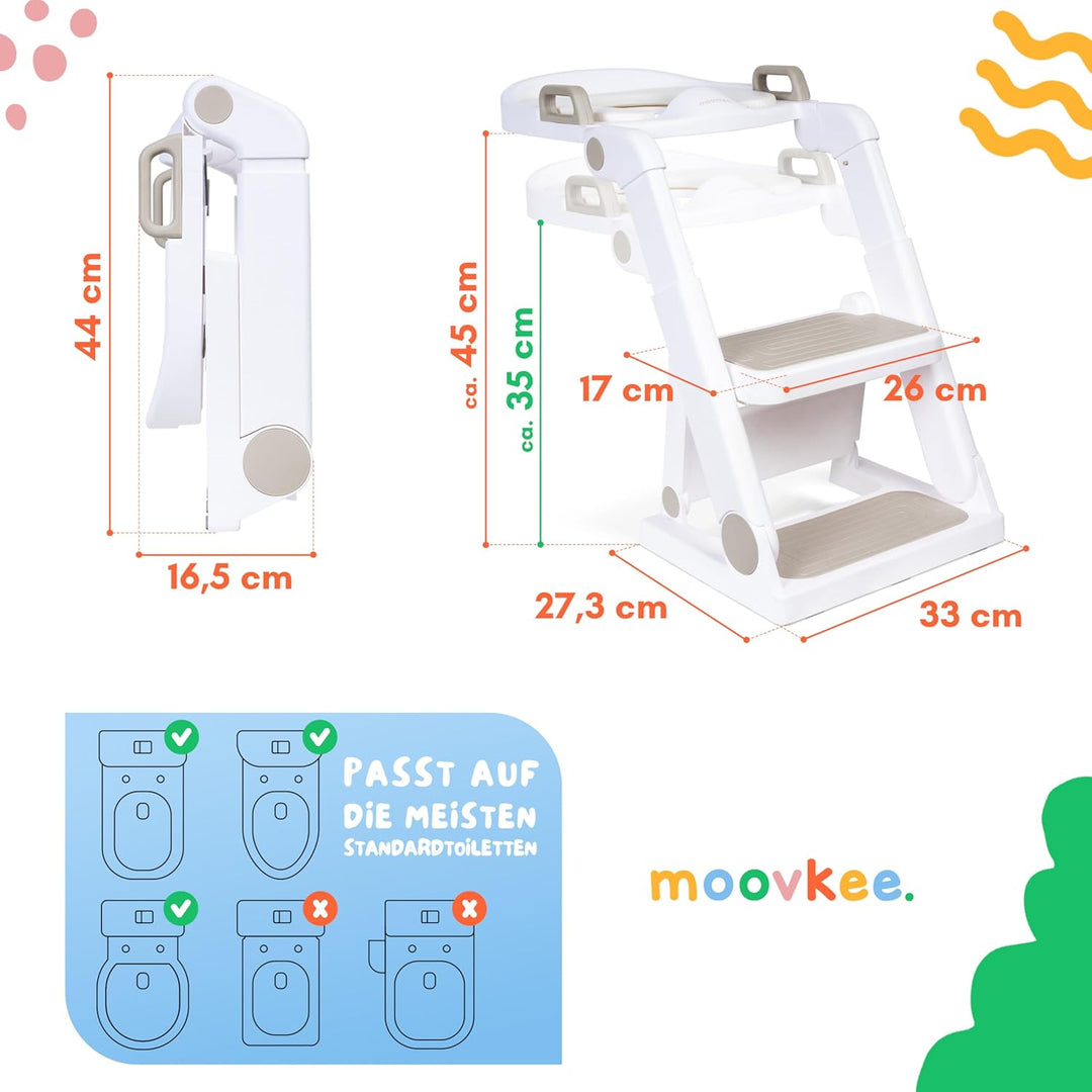 Toilettensitz Kinder mit Treppe Beige ab 1,5 Jahren - 2-in-1 Toilettentreppe für Jungen und Mädchen