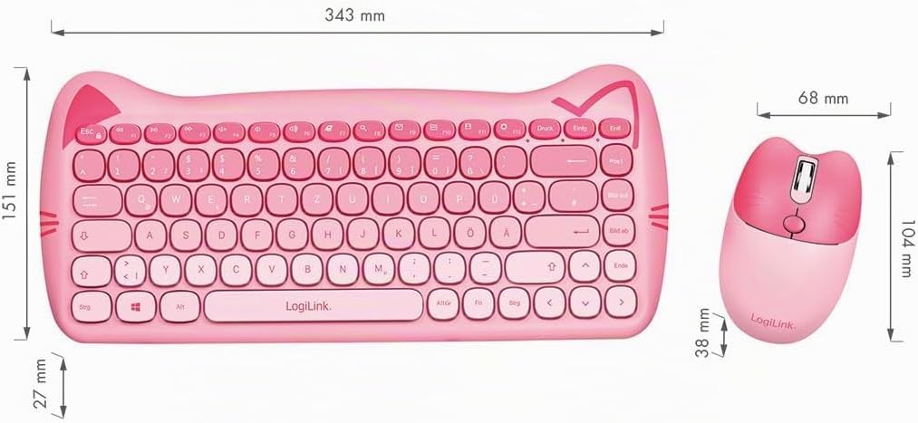 LogiLink kabellose 2,4 GHz kindgerechte Tastatur-Maus-Kombi 1600 DPI QWERTZ-Layout Windows MAC 85 Ta