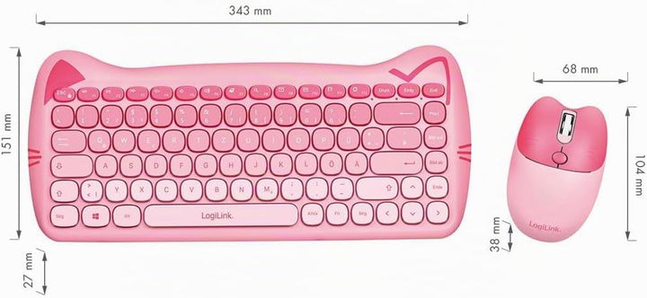 LogiLink kabellose 2,4 GHz kindgerechte Tastatur-Maus-Kombi 1600 DPI QWERTZ-Layout Windows MAC 85 Ta