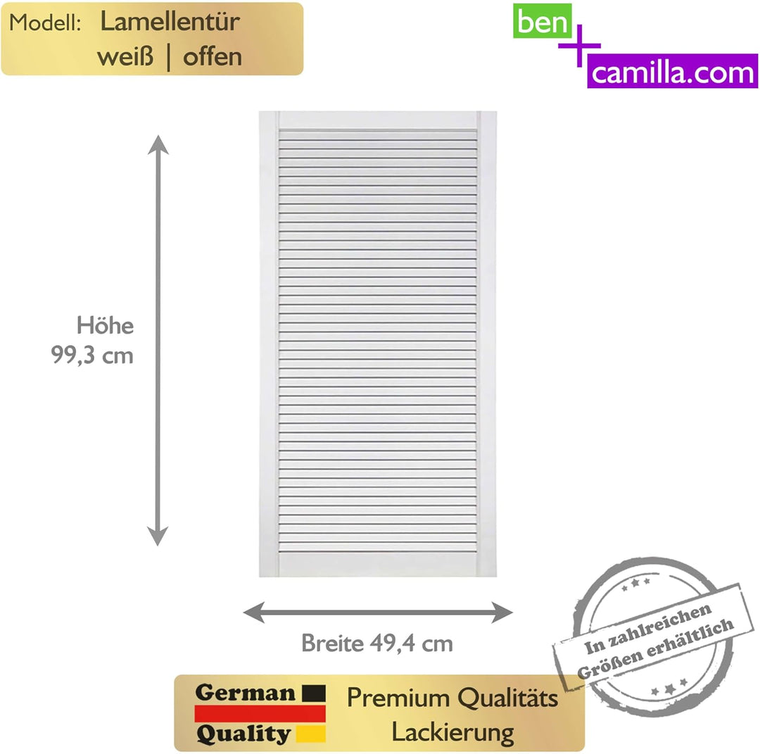 ben+camilla.com Lamellentür Holz weiss offen Kiefer EINBAUFERTIG LACKIERT 993 x 494 x 21 mm 993 x 49
