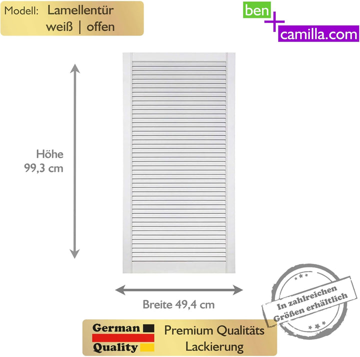 ben+camilla.com Lamellentür Holz weiss offen Kiefer EINBAUFERTIG LACKIERT 993 x 494 x 21 mm 993 x 49