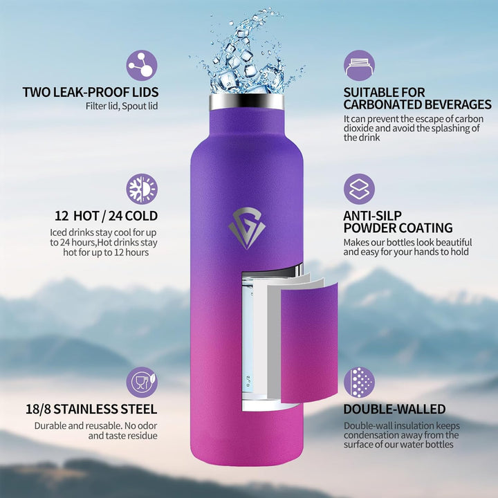 Trinkflasche, 750 ML BPA-Frei, Thermosflasche, Auslaufsichere Isolierflasche Doppelwandig, Wasserfla