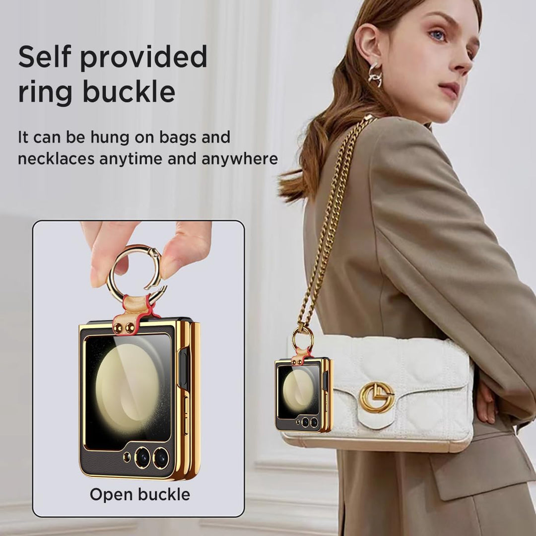 Miimall Lederhülle Kompatibel mit Samsung Galaxy Z Flip 6/Flip7 FE Hülle mit Band+Ring Ständer [HD D