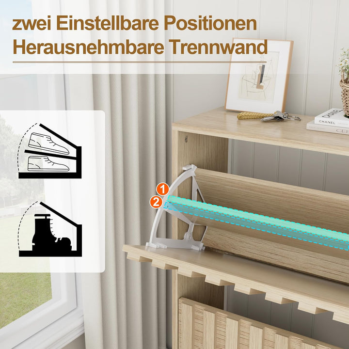 UEV Schuhschrank mit 4 Klappen Holz Schmal Schuhkipper Schuhkommode mit Kippschutz, Schuhaufbewahrun