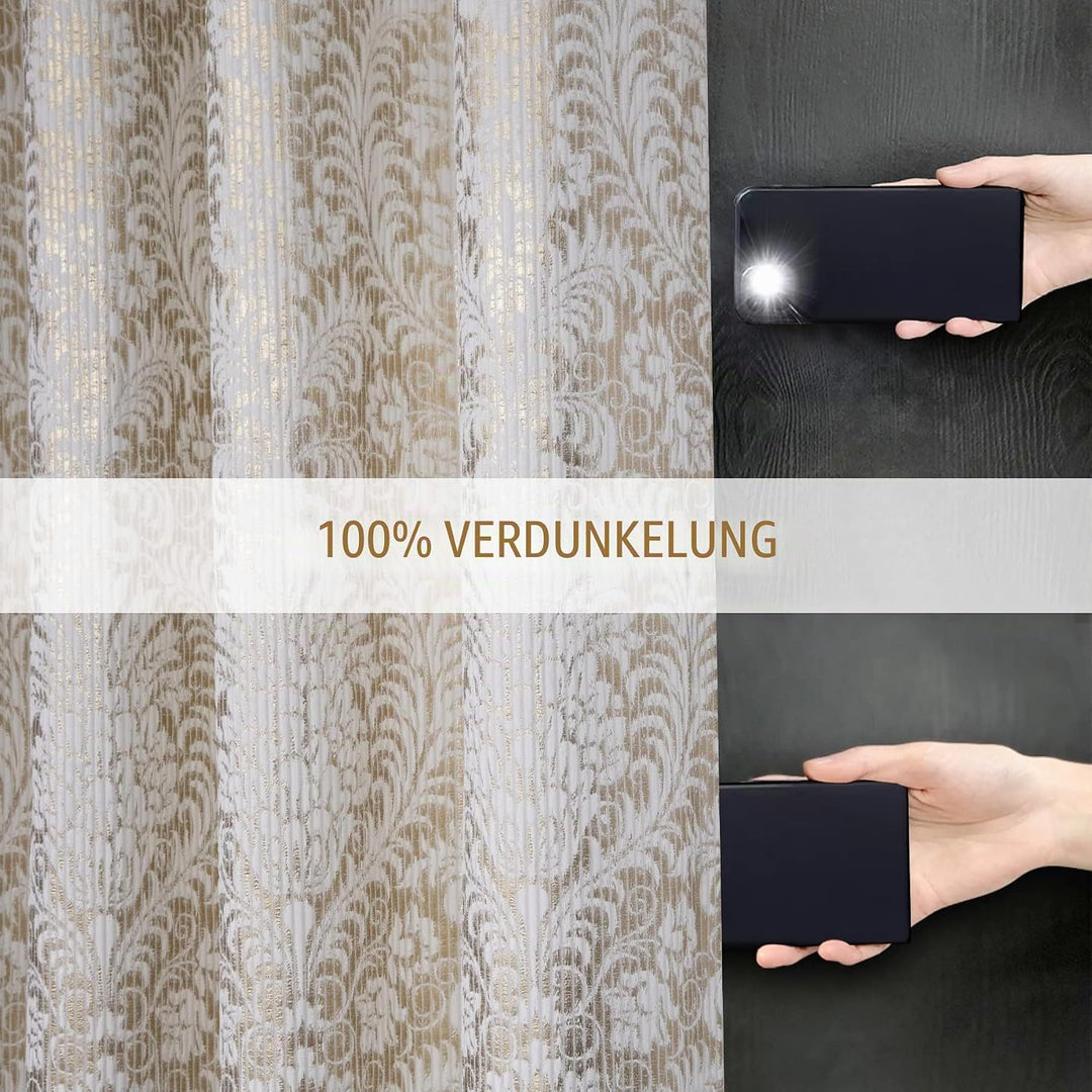 always4u Verdunkelungsvorhang, 2 Stück, 100 % Verdunklung, aus goldfarbenem Samt, mit Ösen, Thermovo