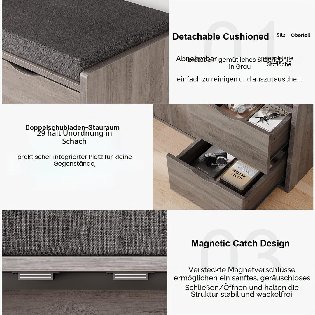 LVB Sitzbank mit Stauraum, Schuhregal mit Schublade, Gepolstert, Multifunktionale Schuhbank mit Sitz