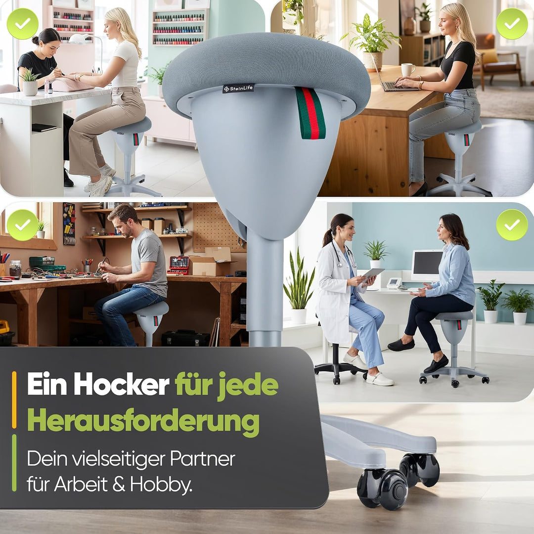 Bürohocker Ergonomisch [TESTSIEGER] Rollhocker Sitzhocker Höhenverstellbar [48-68cm] Ergonomischer H