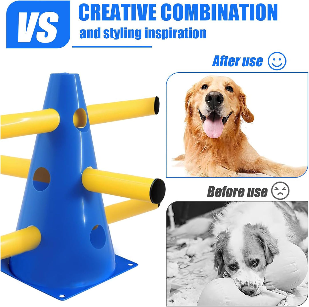 Agility Set Hunde – 10 Kegel + 5 Stangen, 23 cm Höhe, Cavaletti Hund für Koordinationstraining, Hund