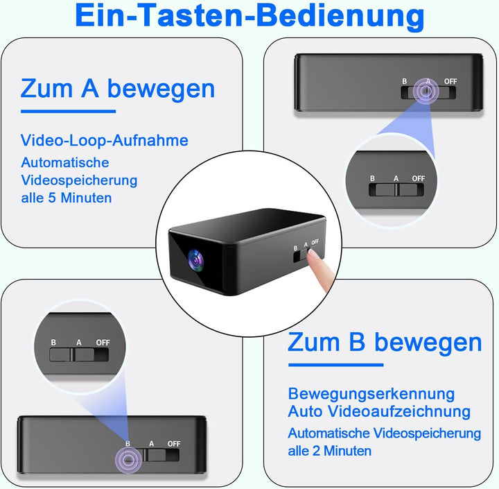 cuoum Mini Kamera-1080P HD Mini-Kamera mit Akku, 120°Weitwinkel Kleine Kamera, EIN Tasten Bedienung