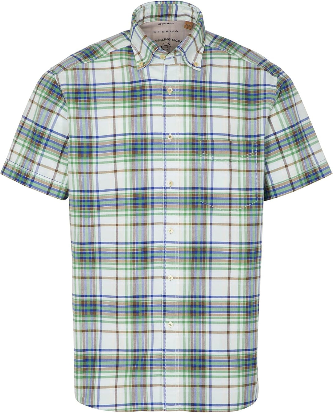 ETERNA Kurzarm Hemd, Regular fit, Upcycling Shirt, Oxford kariert W42, Länge kurzarm Grün, W42, L&amp;