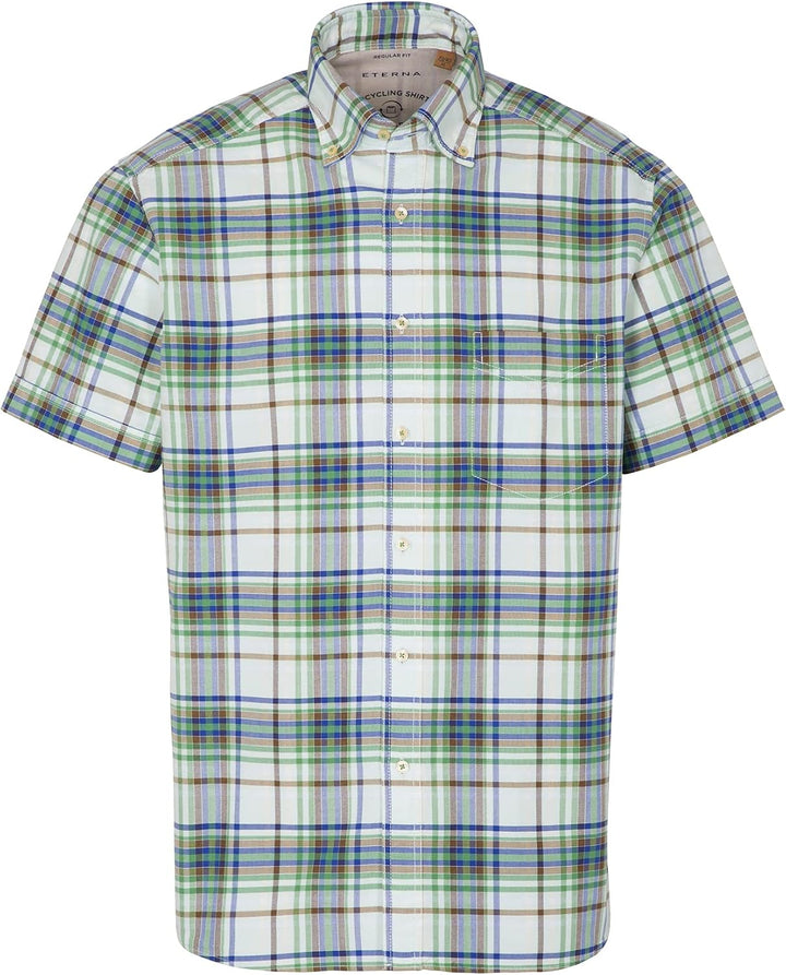 ETERNA Kurzarm Hemd, Regular fit, Upcycling Shirt, Oxford kariert W42, Länge kurzarm Grün, W42, L&amp;