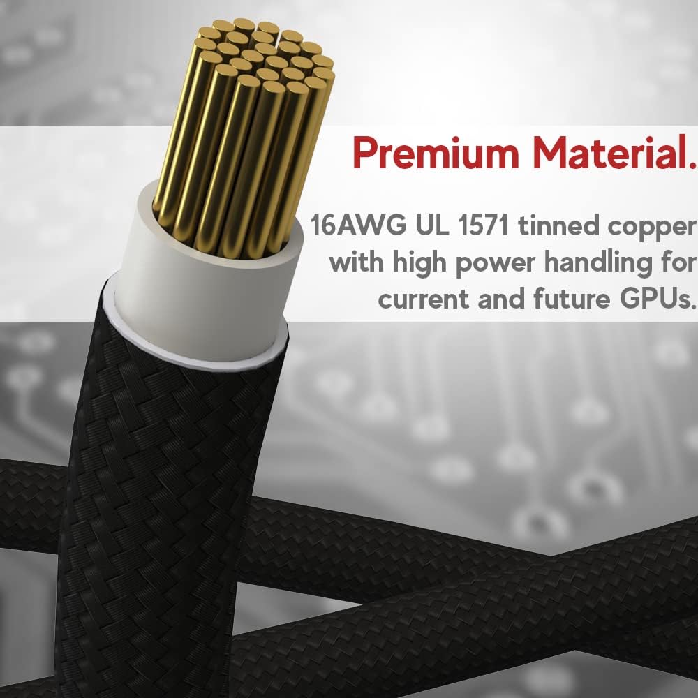 LINKUP – AVA 600W PCIE5.0 12VHPWR (16-polig/12+4) 16 AWG ummanteltes Hochstrom-Netzteilkabel – 70 cm