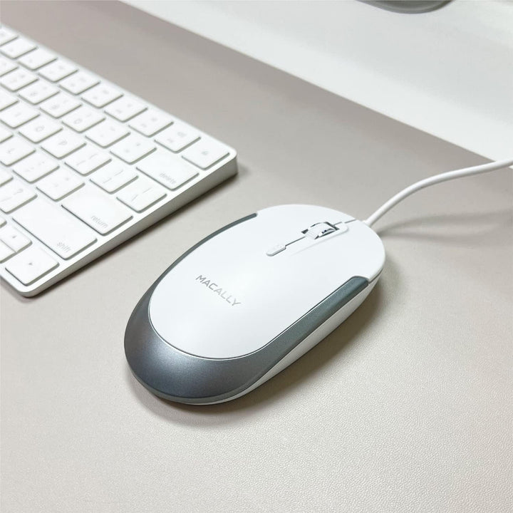 Macally Leise kabelgebundene Maus – schlanke und kompakte USB-Maus für Apple Mac oder Windows PC Lap