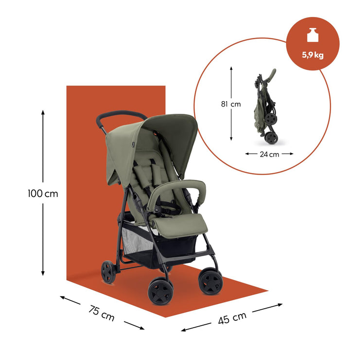 hauck Buggy Sport, Olive - Federleichter Reisebuggy 5,9 kg - mit Liegefunktion für Kinder ab Geburt