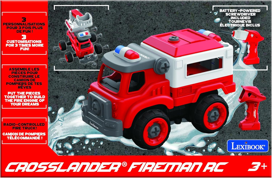Lexibook, Crosslander® Fireman RC, Funkferngesteuertes Feuerwehrauto zum Zusammenbauen, 3 mögliche K
