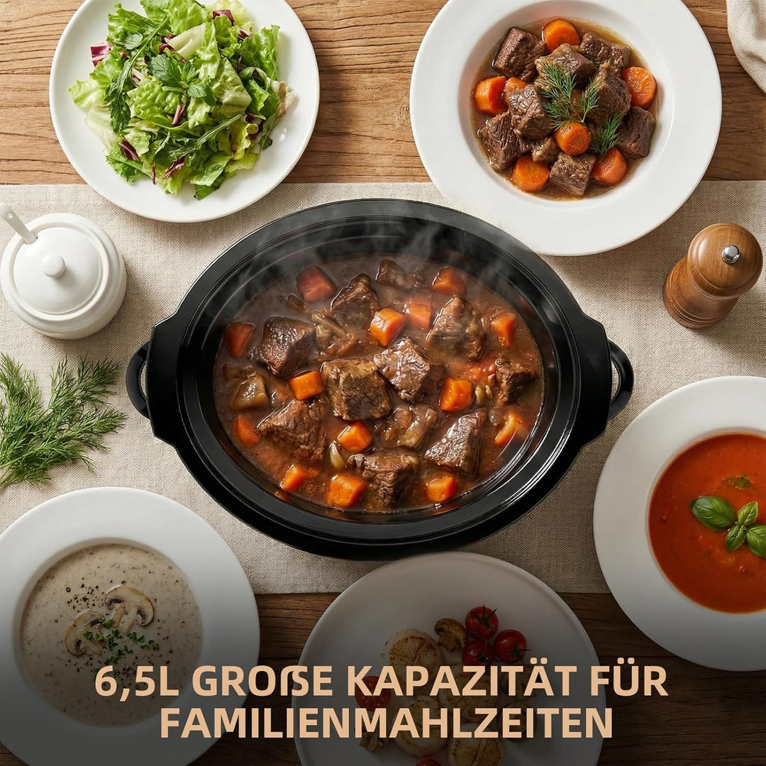 Slow Cooker 6.5L Grosser Elektrischer Schongarer Mit Keramiktopf Und Glasdeckel Temperaturstufen War