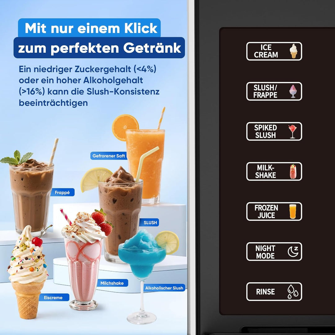 Slush Maschine – 2,5L Slushie Maschine, kein Eis nötig, mit LED-Display, 6 voreingestellte Programme