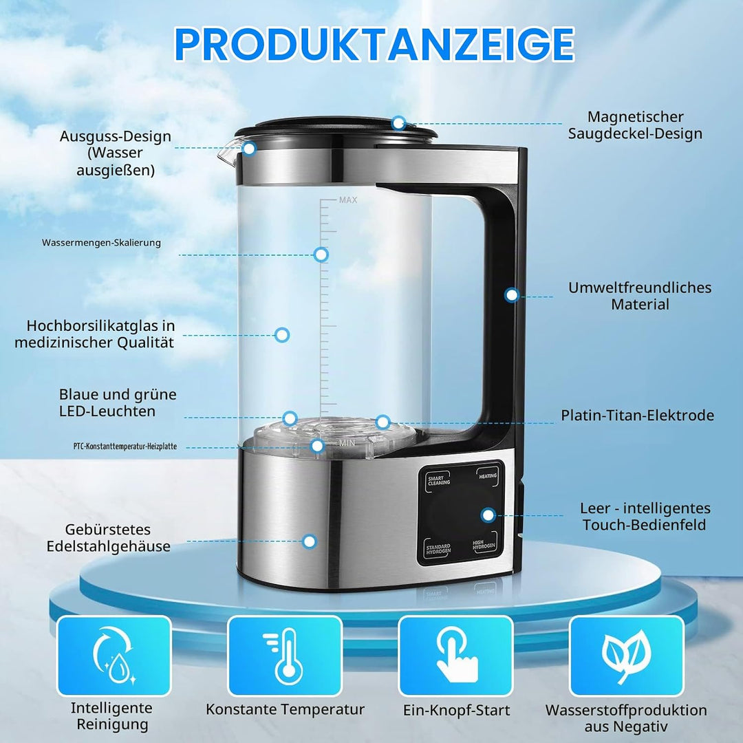 2L Wasserstoff Wassergenerator,Wasserstoff Generator Wasserstoffreiche Tragbar Wasserstoffgeneratore